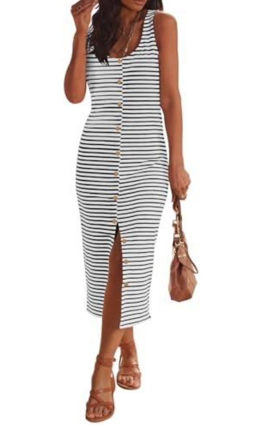 Sleeveless Striped T Shirt Tank Midi Dress