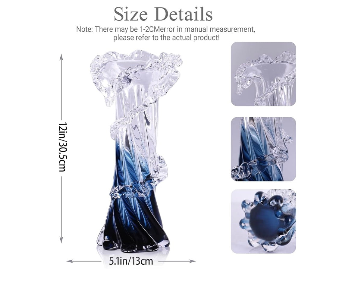 Blue White Clear Wave Vase