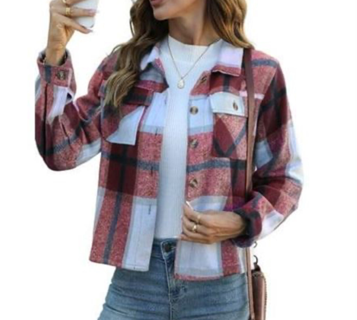 Womens Plaid Flannel Shacket Long Sleeve