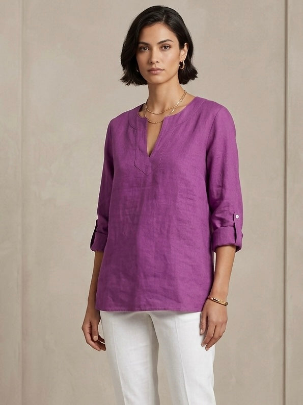 LAUREN RALPH Linen Purple Blouse