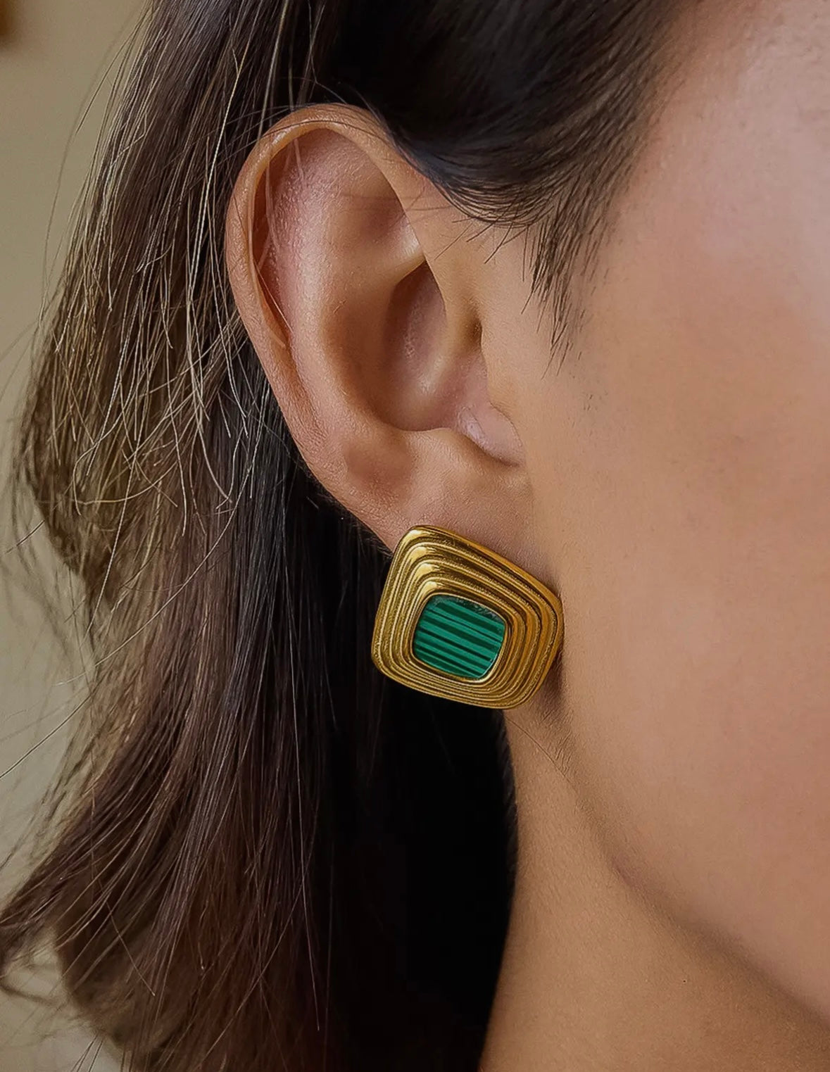 Solenne 18K Gold Non-Tarnish
Enamel Square Earrings