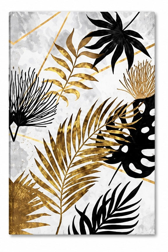 Black Grey and Gold Leaf Wall Decor