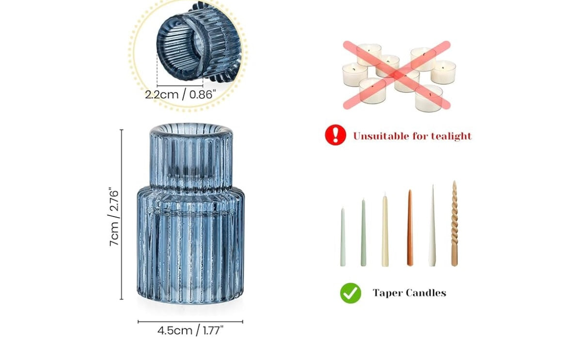 Hewory Glass Candlestick Candle Holder, Blue