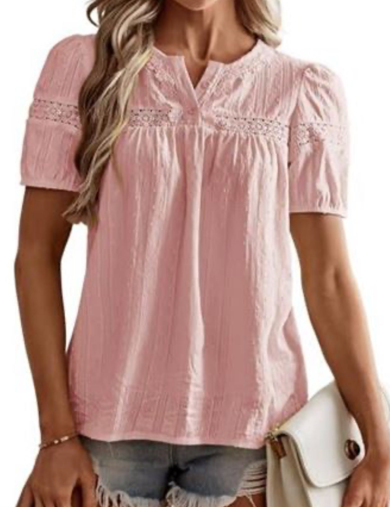 Womens Summer Tops Plus Size Vneck Puff Sleeve Blouses