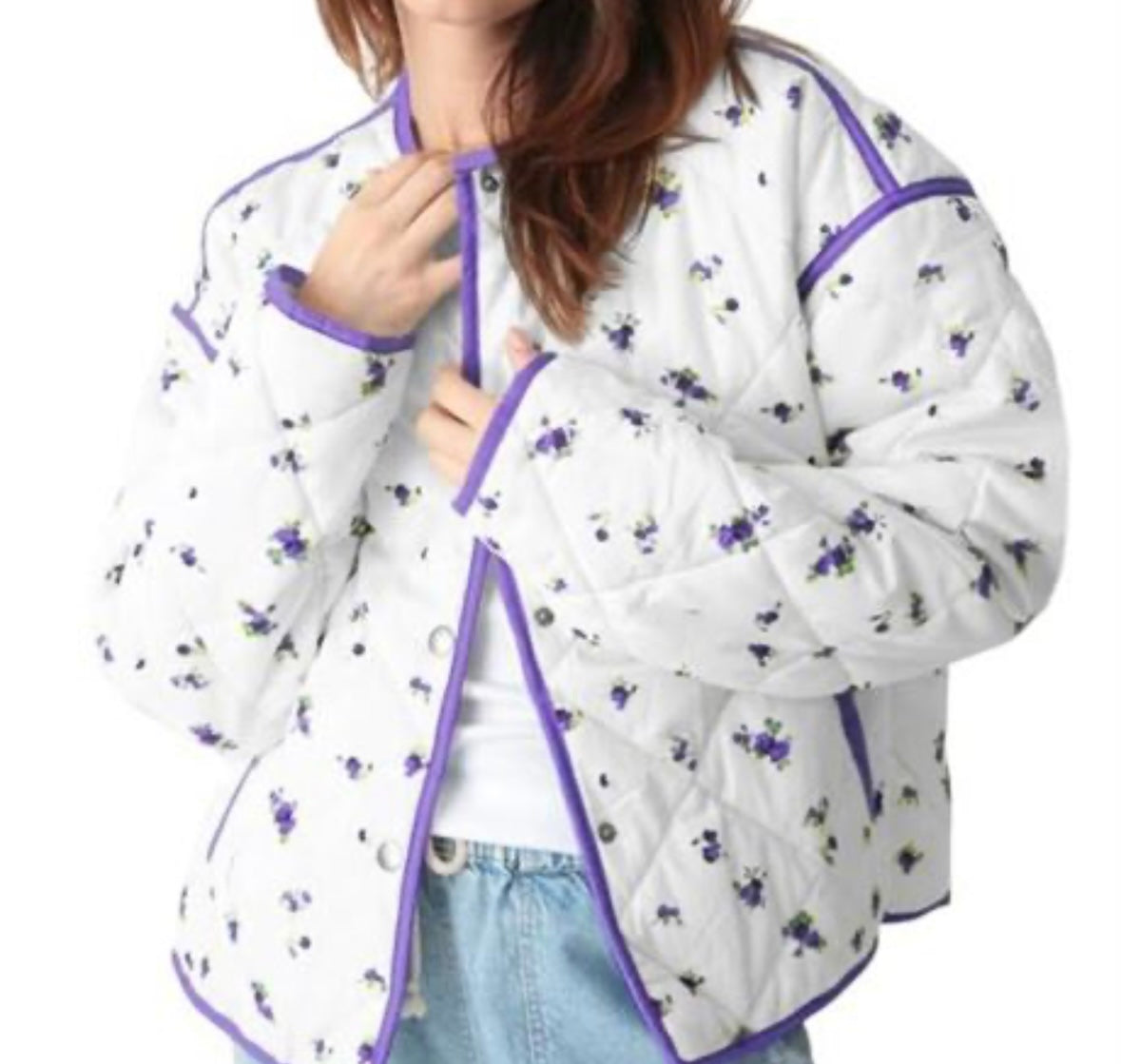 Womens Floral Cropped Quilted Jacket