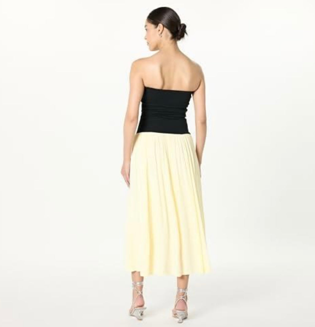 Lillian Mixed Media Strapless Maxi Dress, Black/Ivory