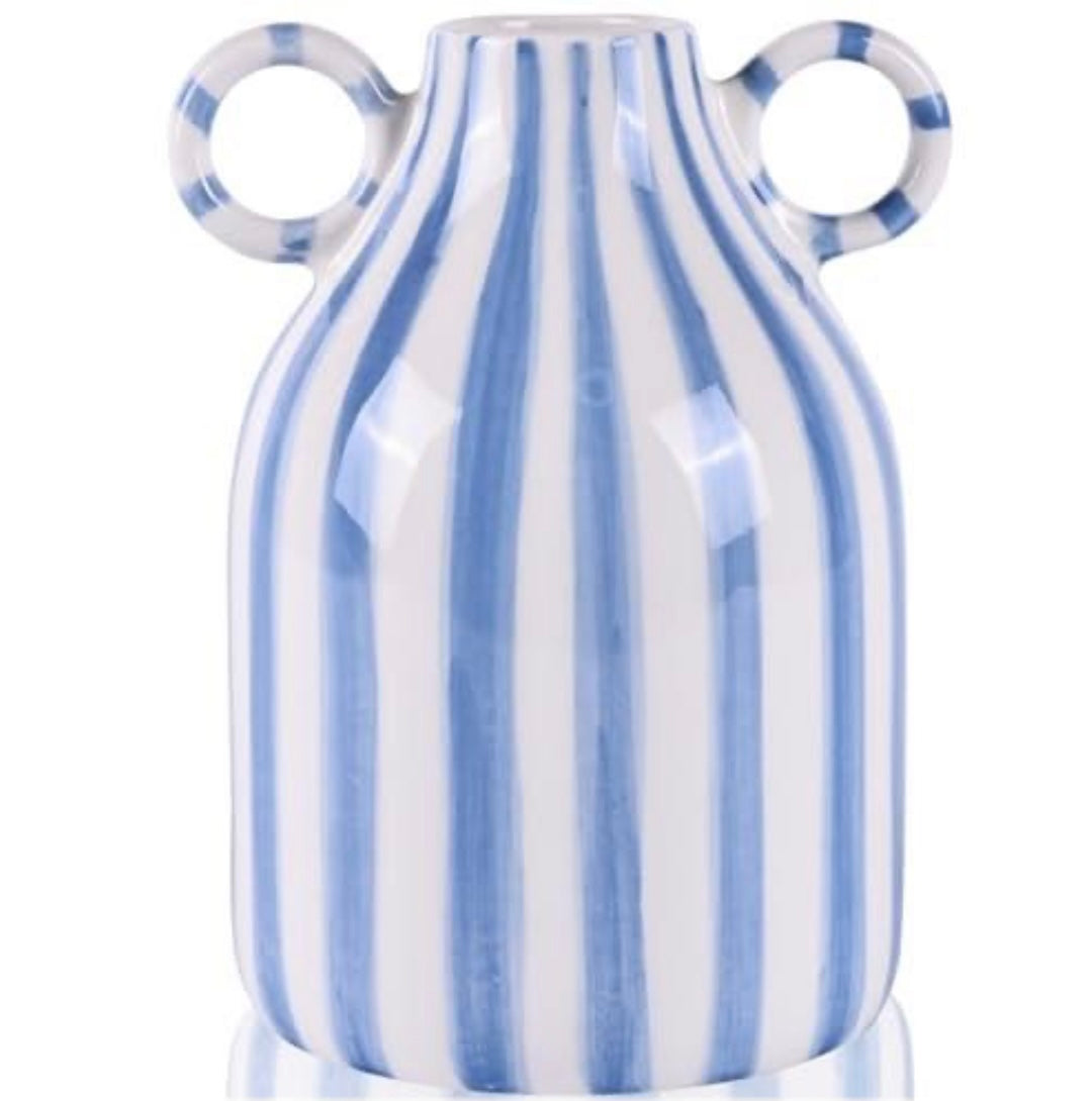 Blue and White Ceramic Vase with Handle