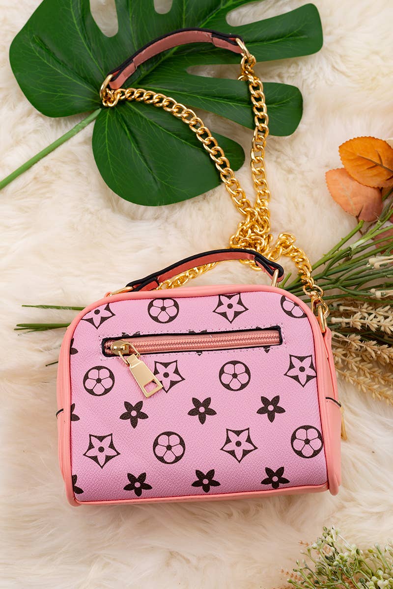 PINK WITH CORAL TRIM CROSSBODY SATCHEL