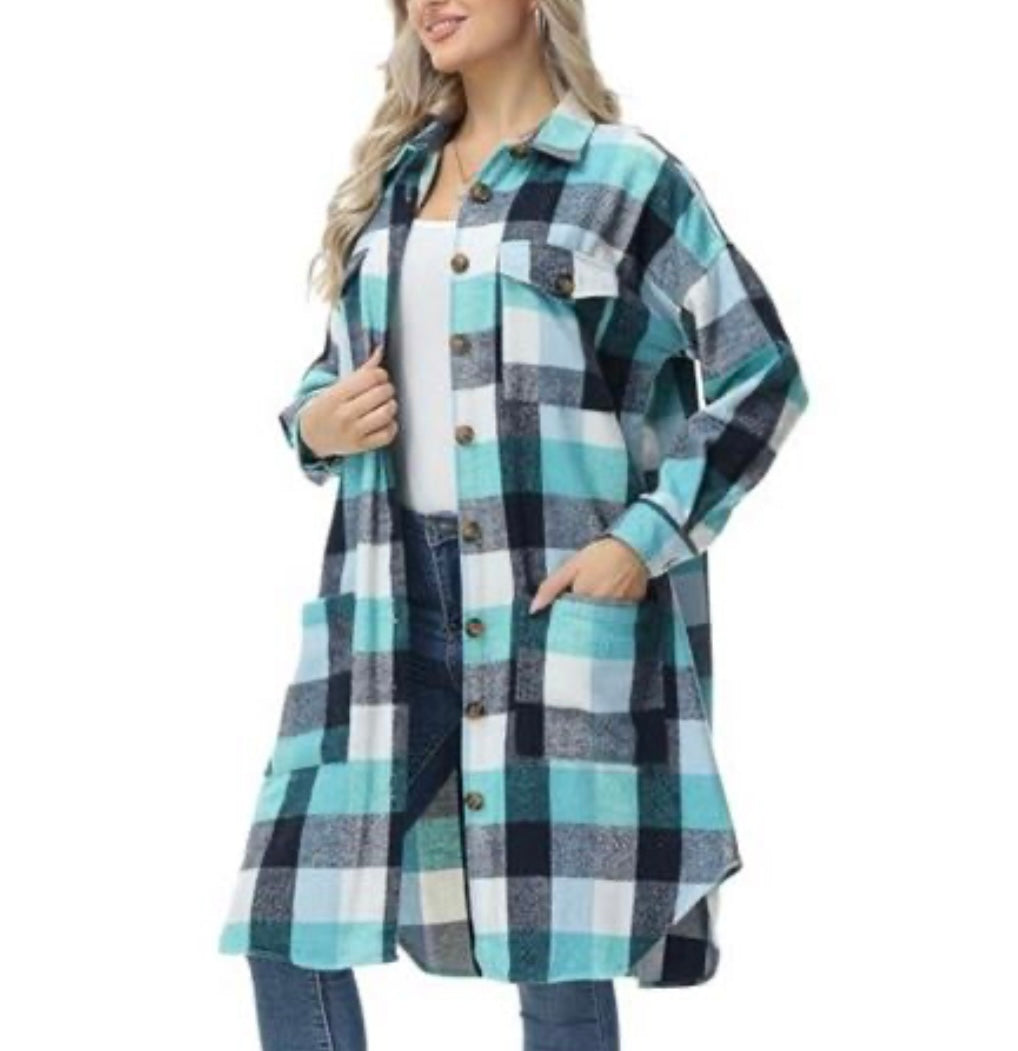 Oversized Long Plaid Shacket Jacket