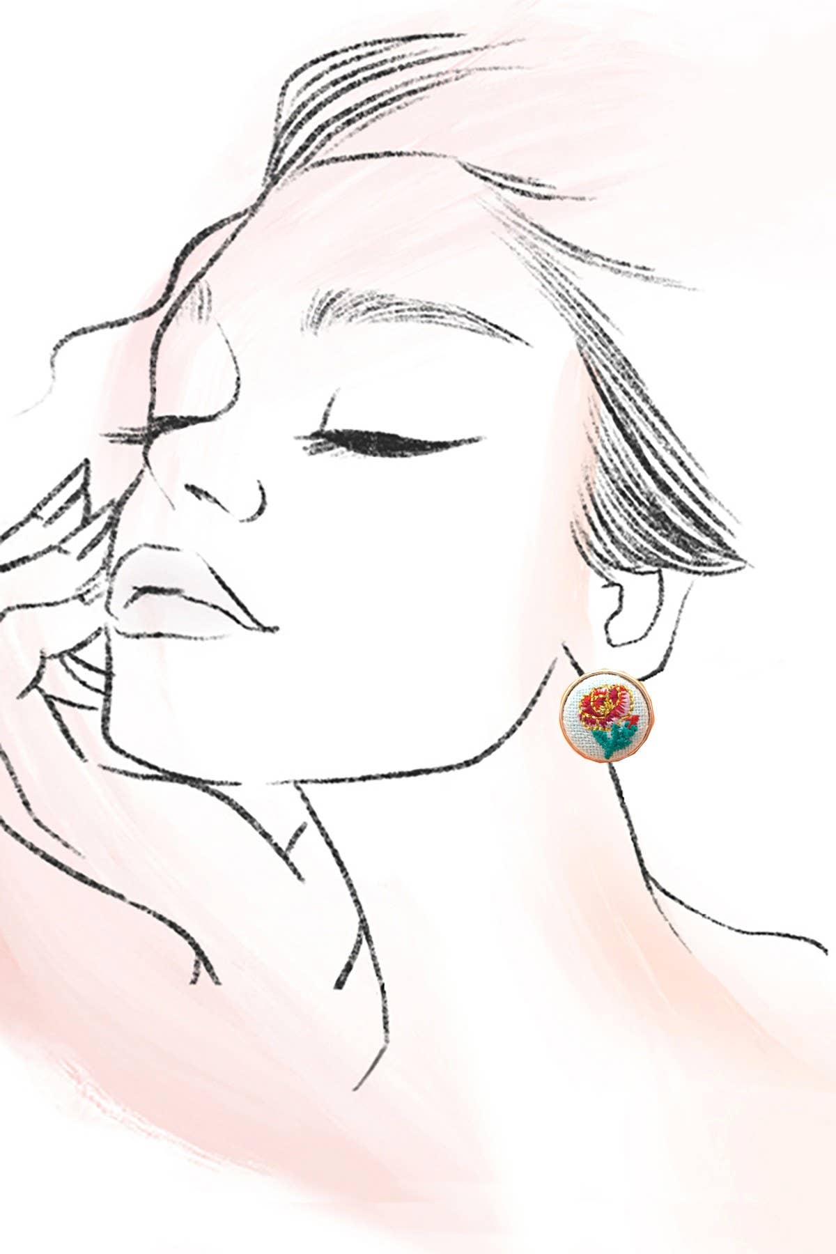 EMBROIDERY FLORAL GOLD EDGE STUD EARRINGS