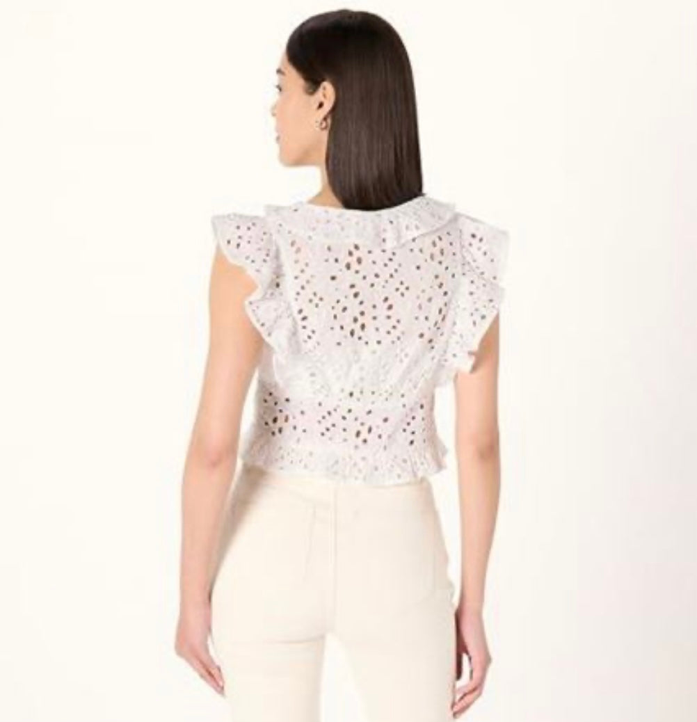 Tie Front Ruffle Detail Sleeveless Blouse
