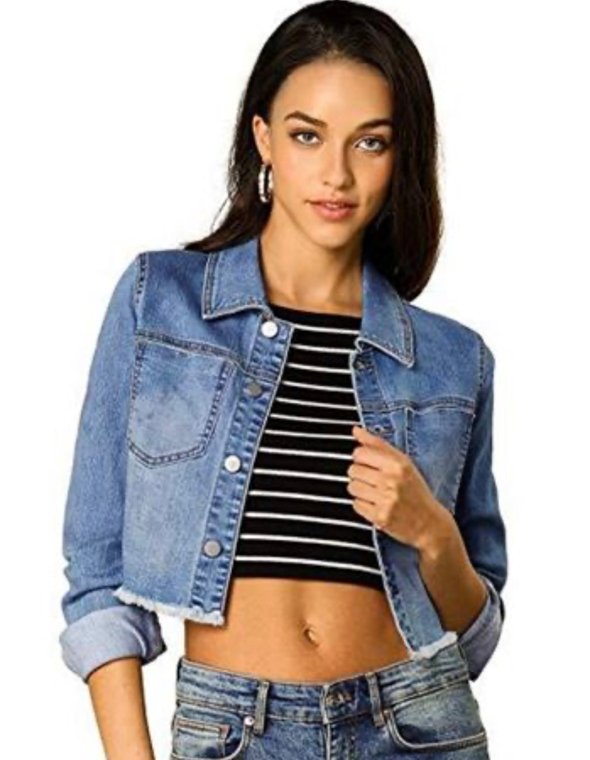 Long Sleeve Cropped Denim Jacket