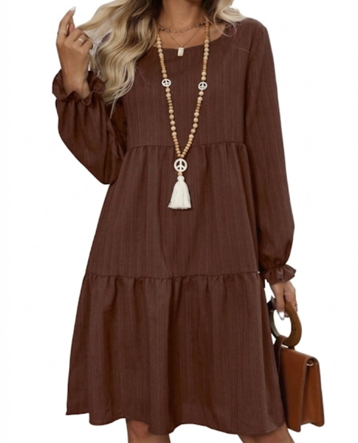 Flowy Tiered Long Sleeve Dress With Square Neck