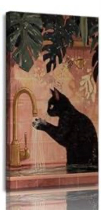 Black Cat Bathroom Canvas Wall Art