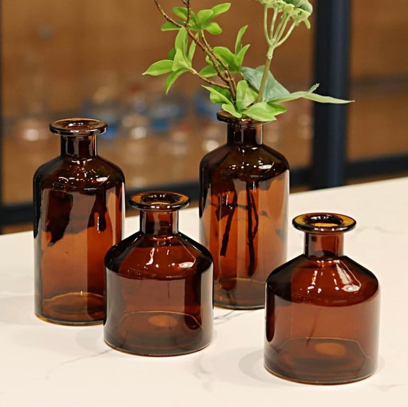 Mini Amber Glass Vases for Flowers
