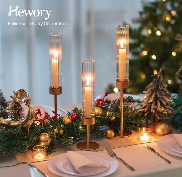 Gold Hurricane Candle Holders