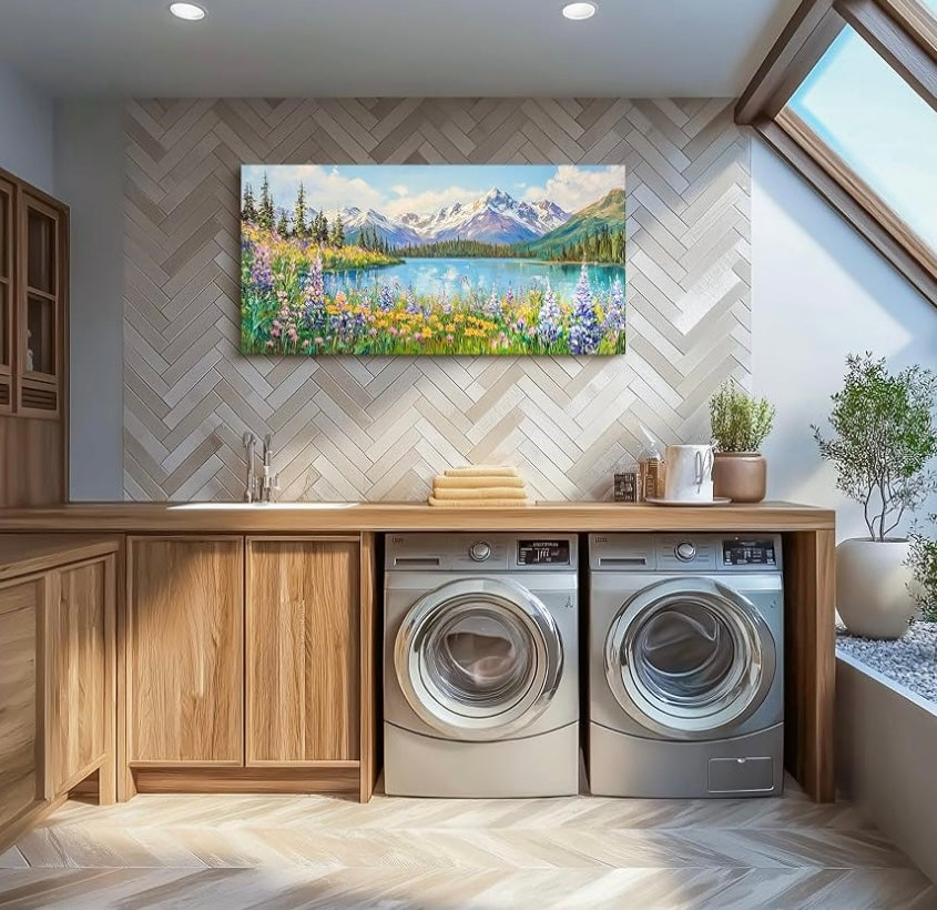 Lakeside Mountain Forest Landscape Paintings Wall Art
