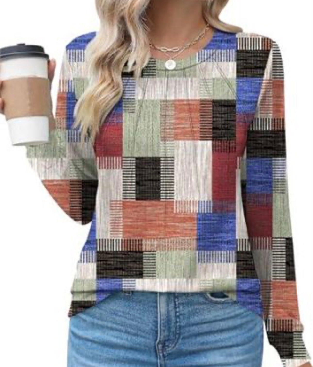 Women's Long Sleeve Crew Neck Pleated Dressy Casual Blouse