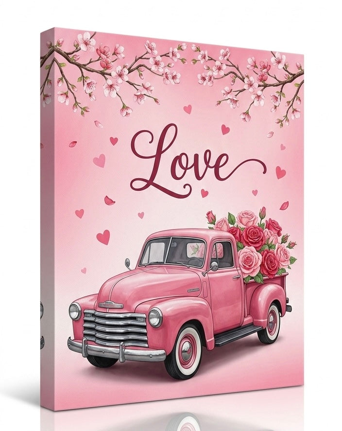 Pink Red Truck Rose Wall Decor