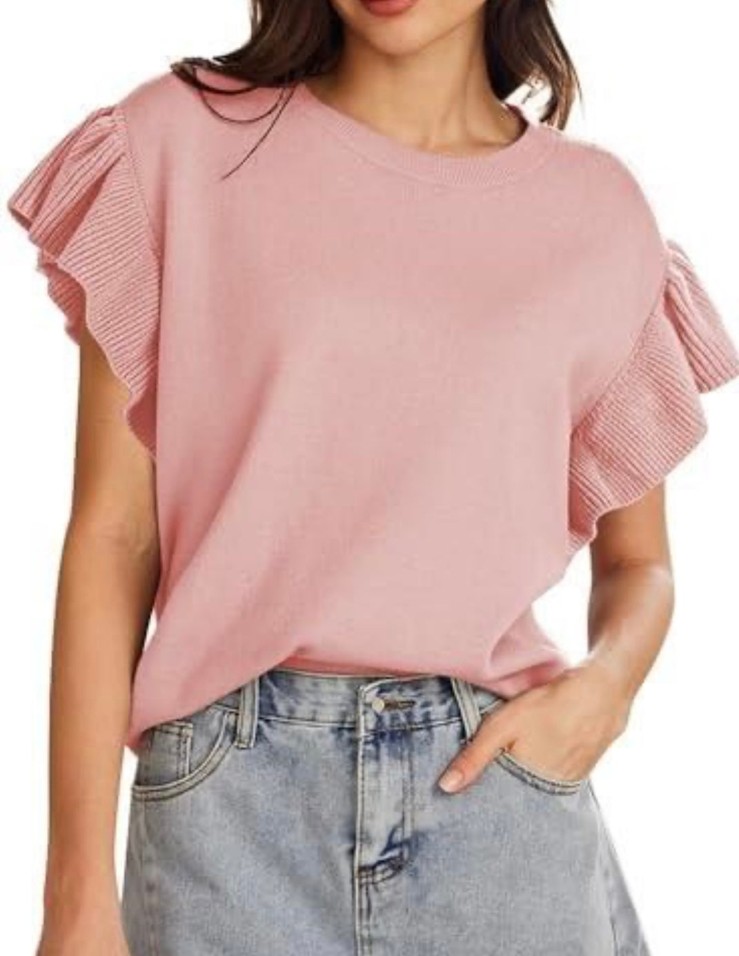Ruffle Short Sleeve Sweater