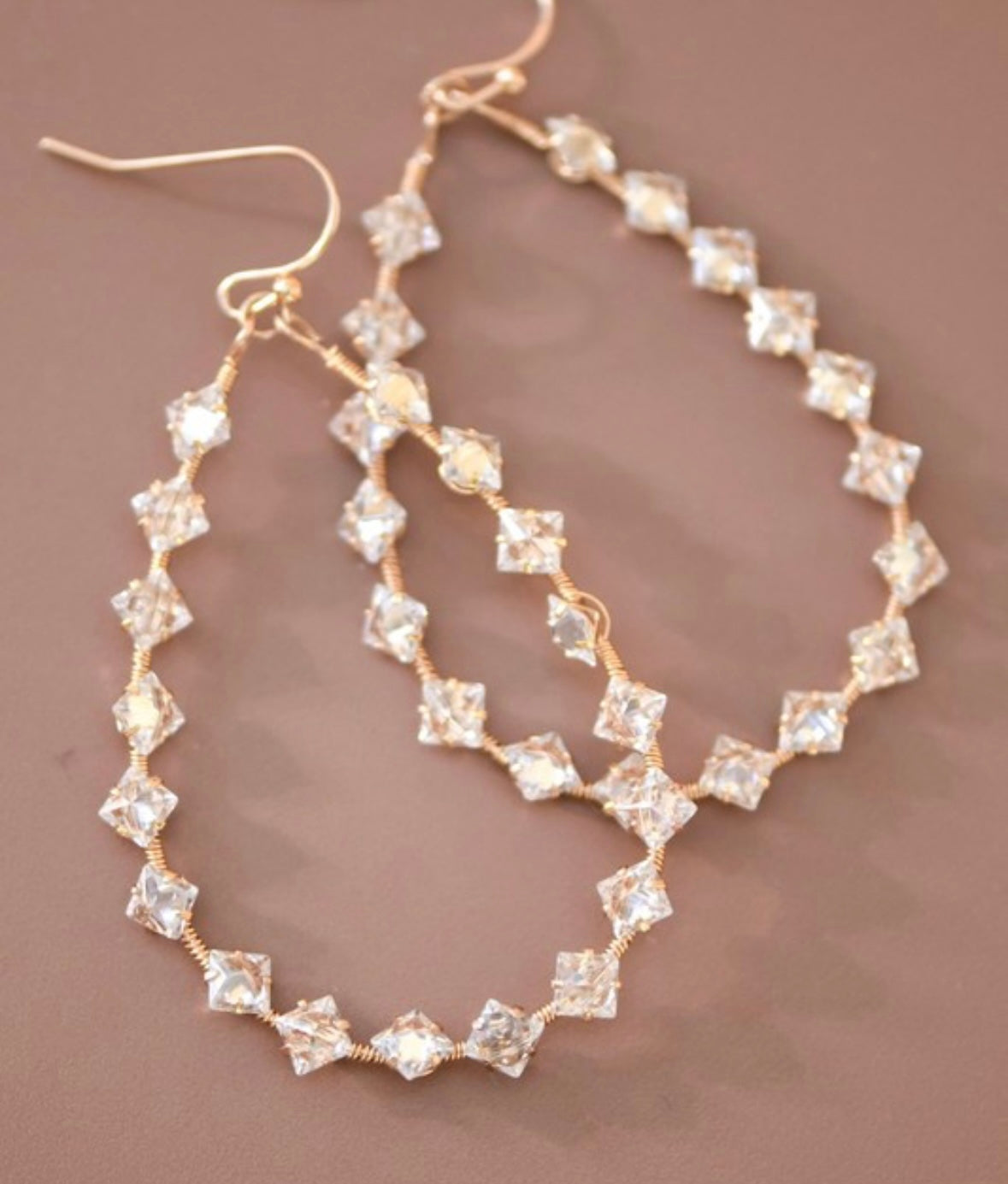Wire Wrapped Zircon Crystal Teardrop Earrings