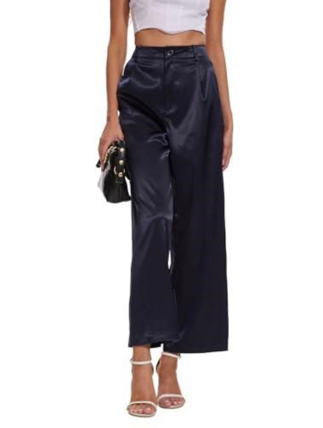 Satin High Waist Wide Leg Dress Pants