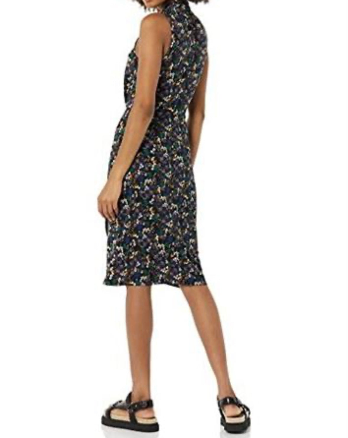 Sleeveless Crossover Twist Neck Faux Wrap Dress