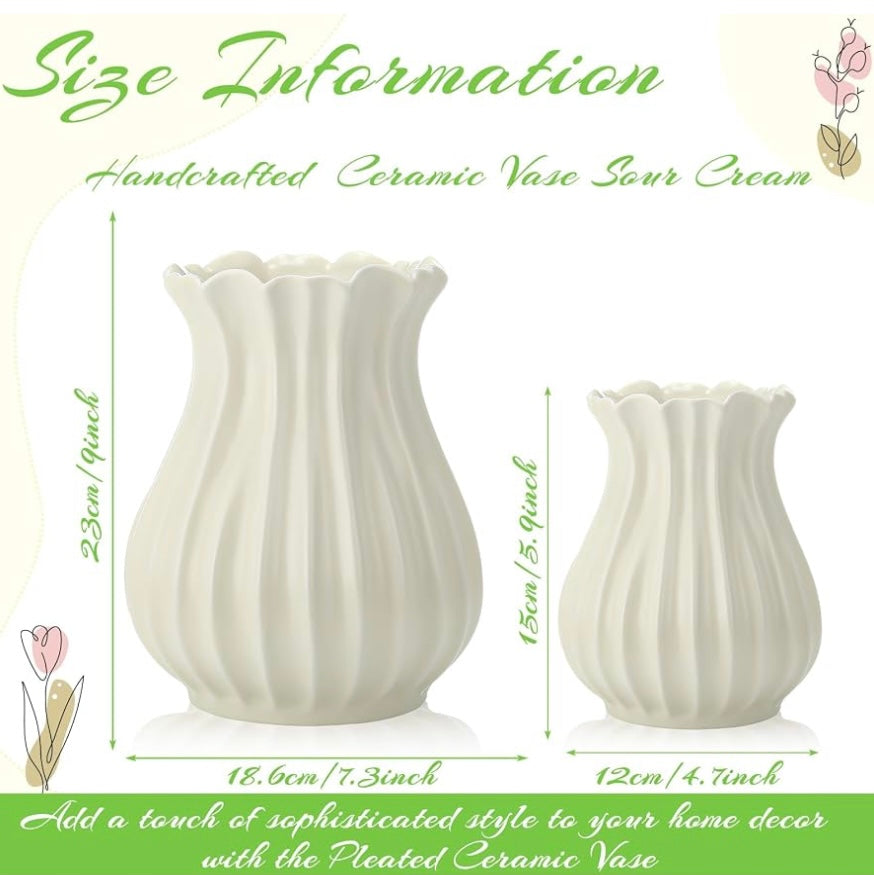 White Vintage Pleated Ceramic Vase