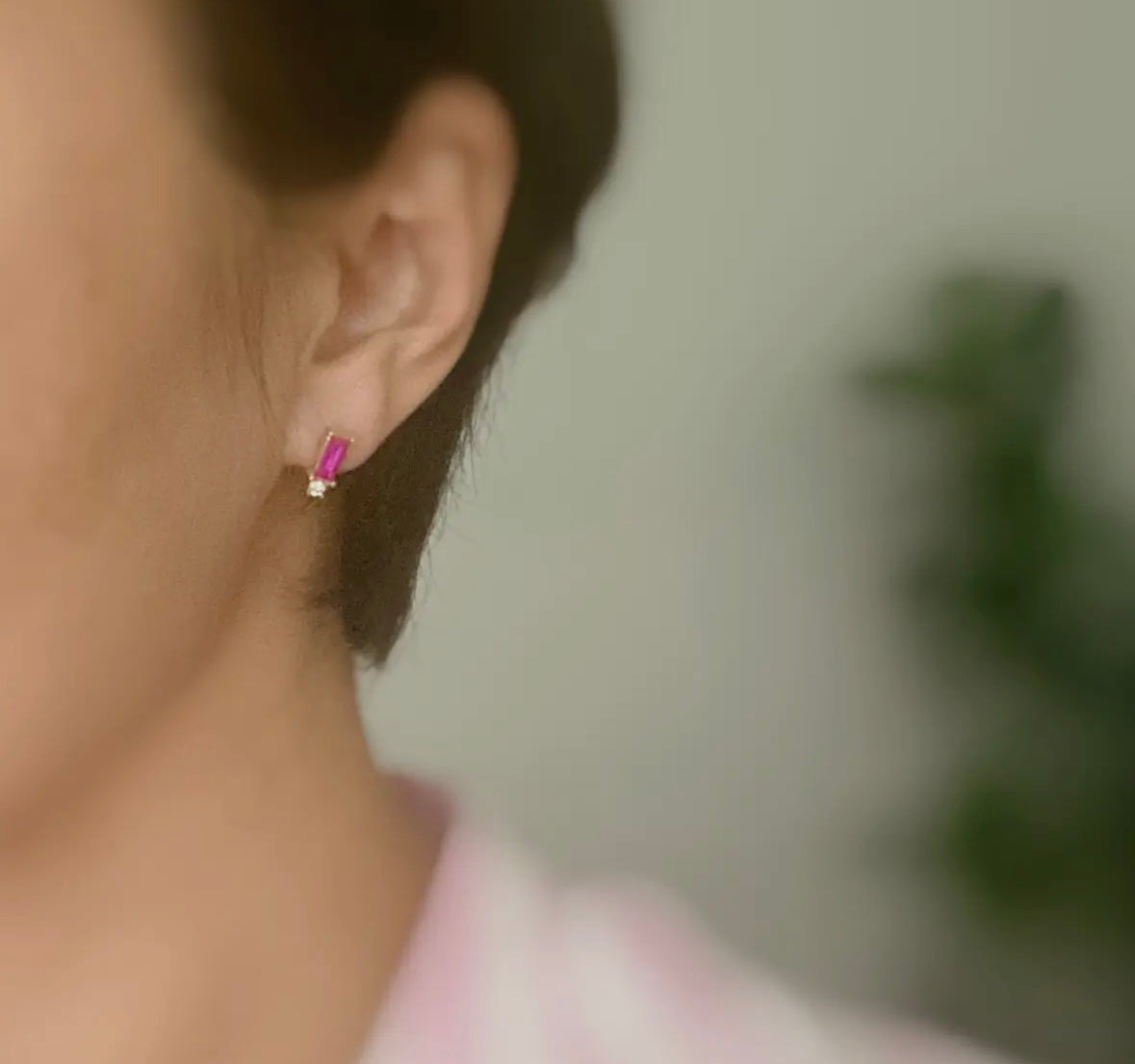 Baguette Cut Stone Stud Earrings
