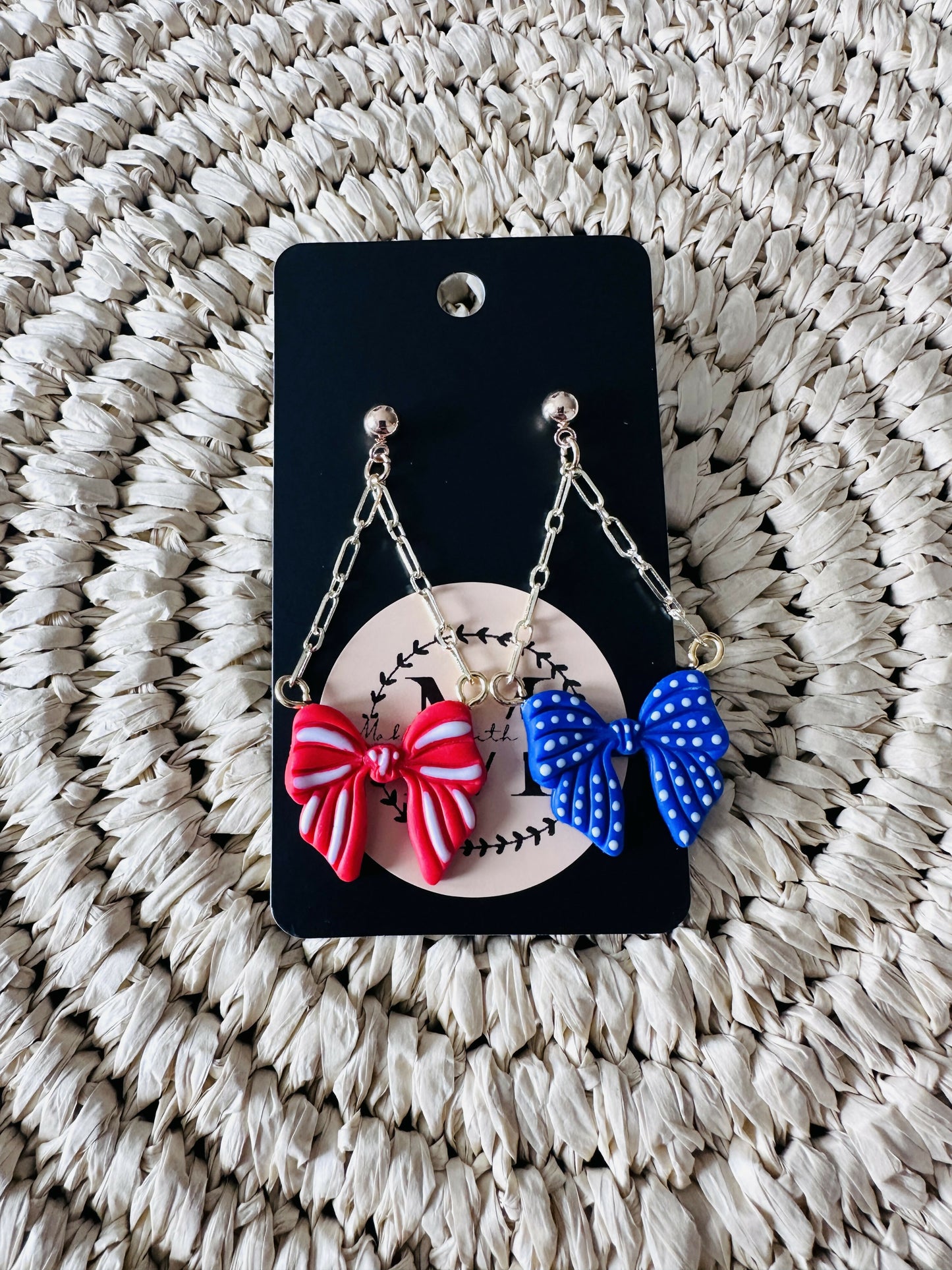 USA Bow Dangle Polymer Clay Earrings