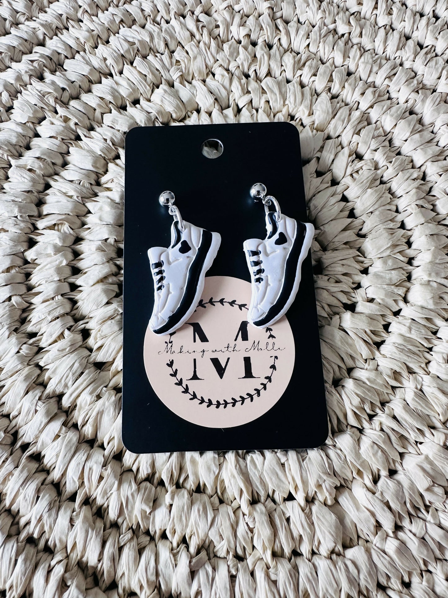White & Black Sneaker Dangle Polymer Clay Earrings