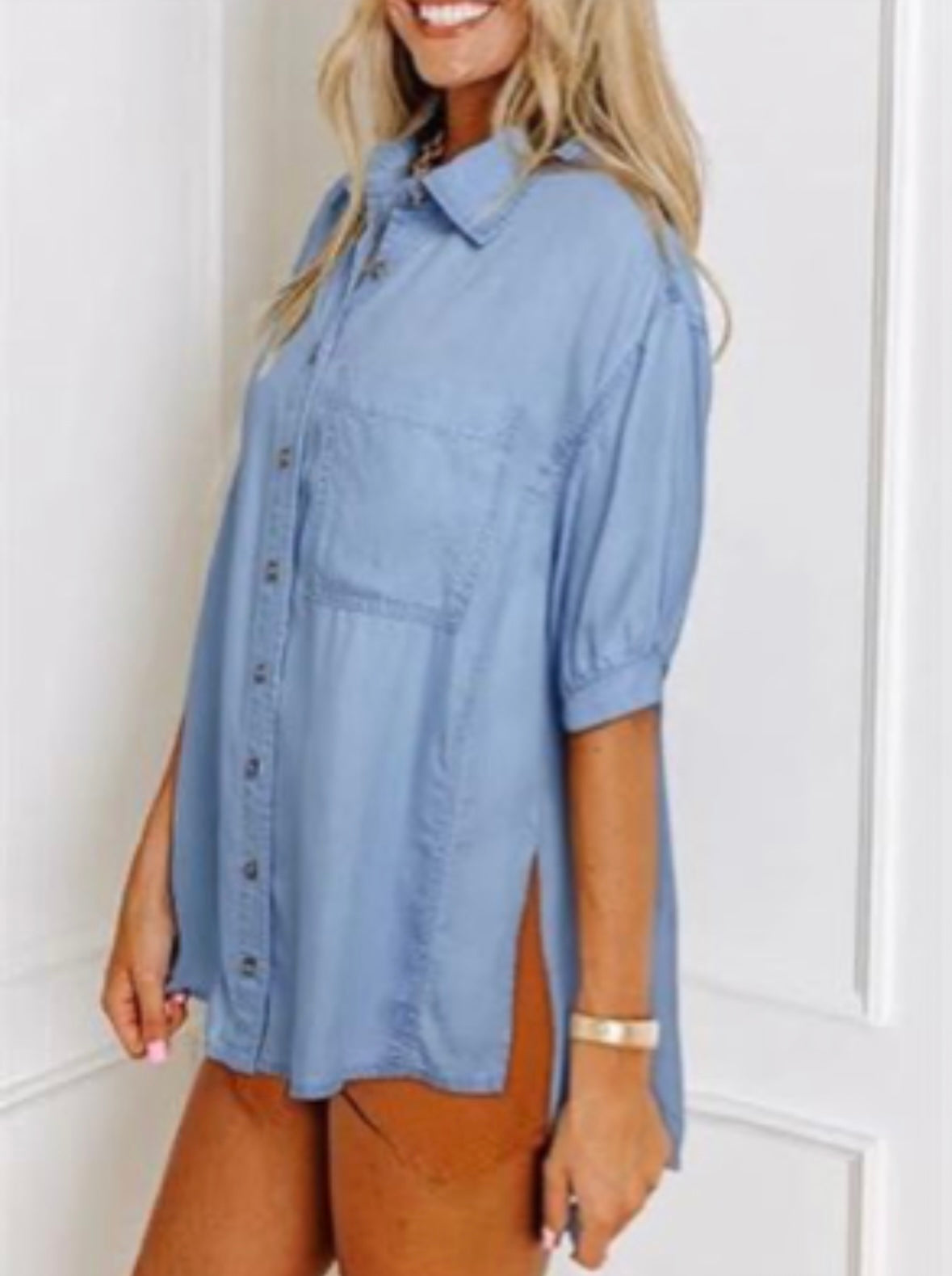 Women Solid Denim Shirt
