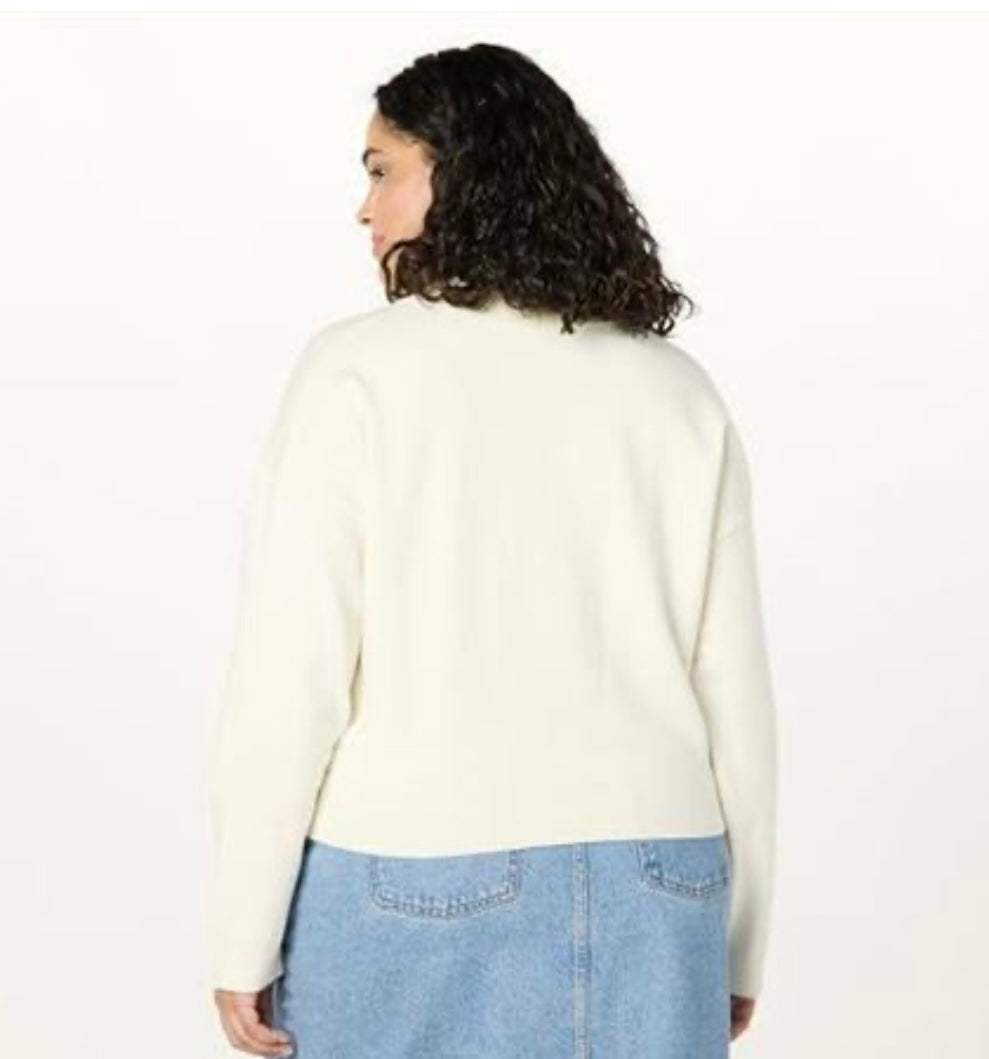 Joan Splitneck Polo Long Sleeve Sweater, Ivory