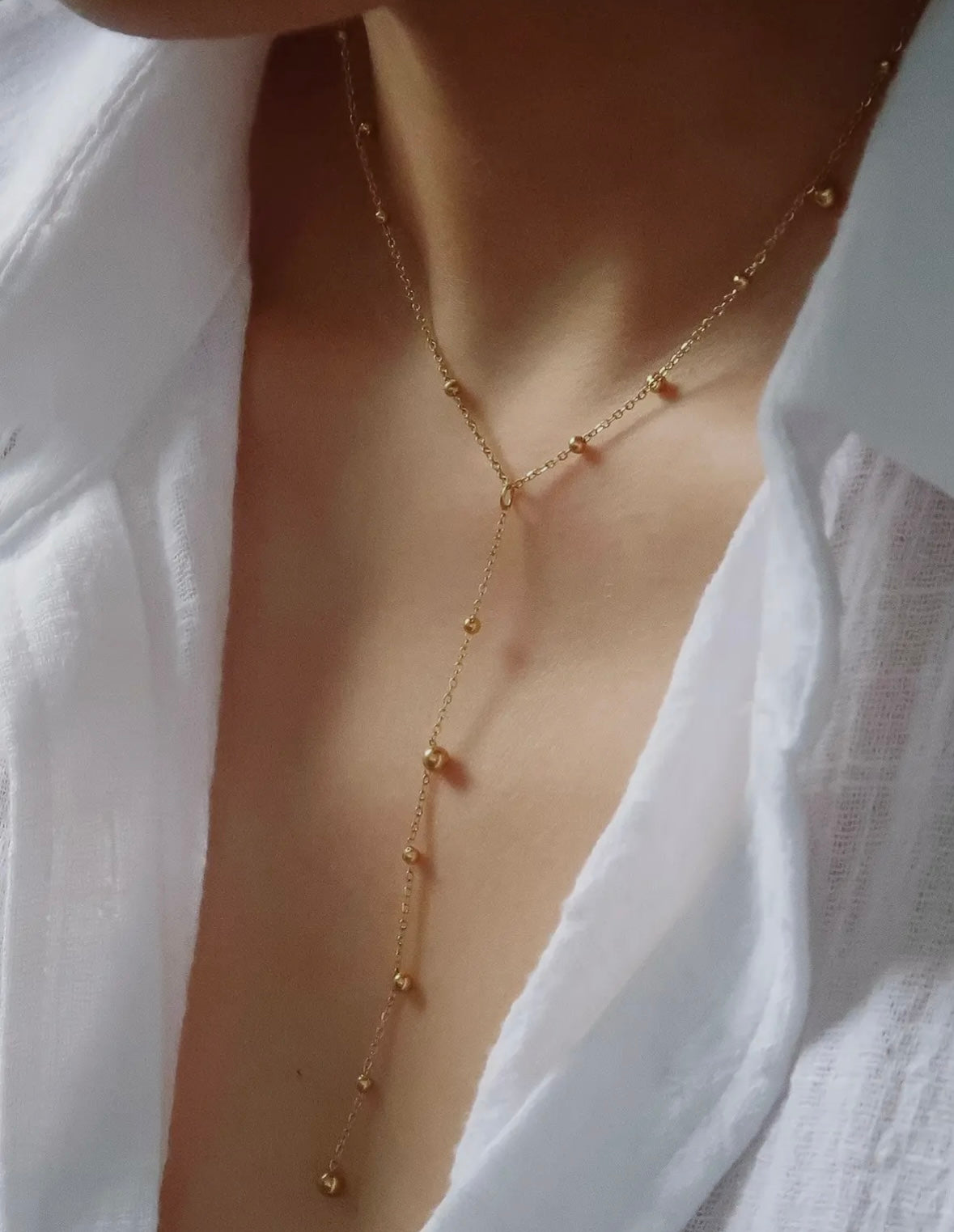 Brisse 18K Gold Non-Tarnish Dressy Beaded Y Lariat Necklace