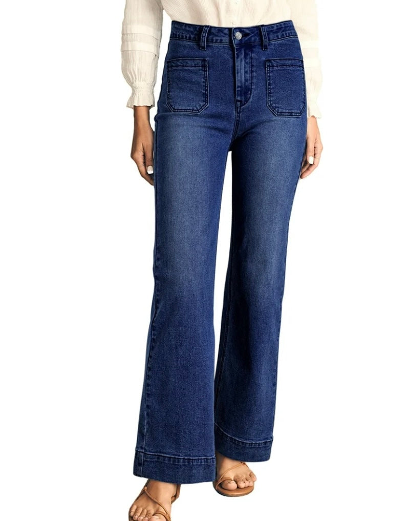 Straight Leg Denim Pants with Pockets