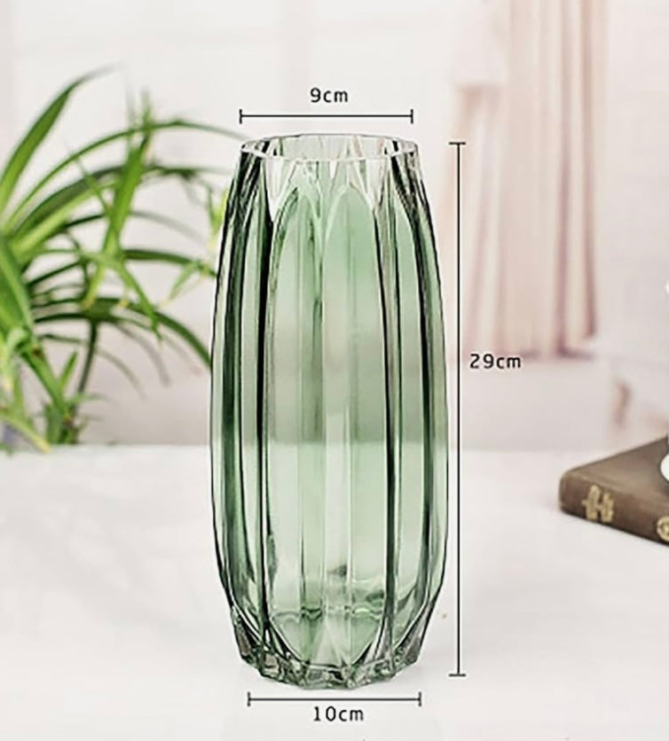 Green Ribbed Glass Vase