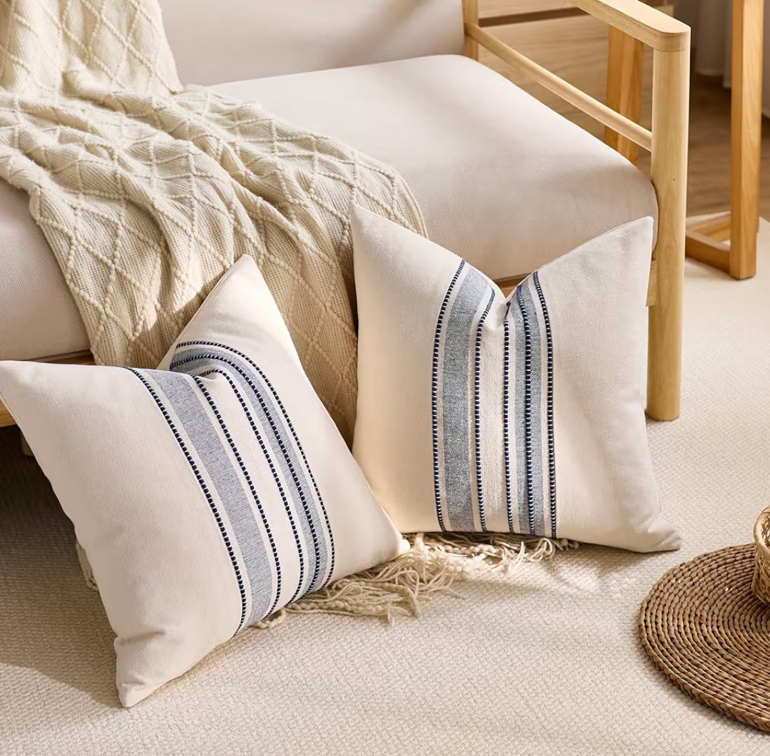 Striped Linen Textured Throw Pillows