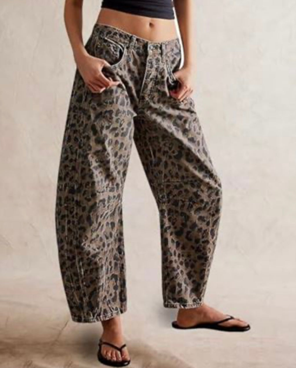Mid Rise Leopard Boyfriend Denim