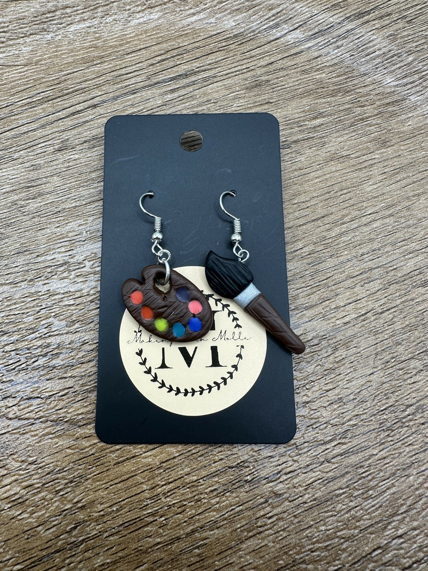 Paint Brush & Palette Polymer Clay Earrings
