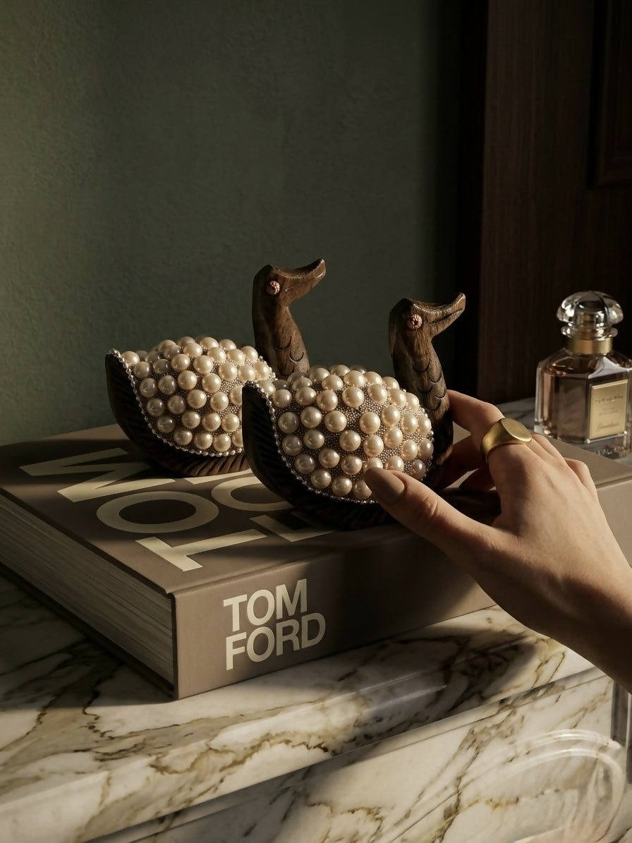 The Pearl-Embellished Artisan Duck Sculptures