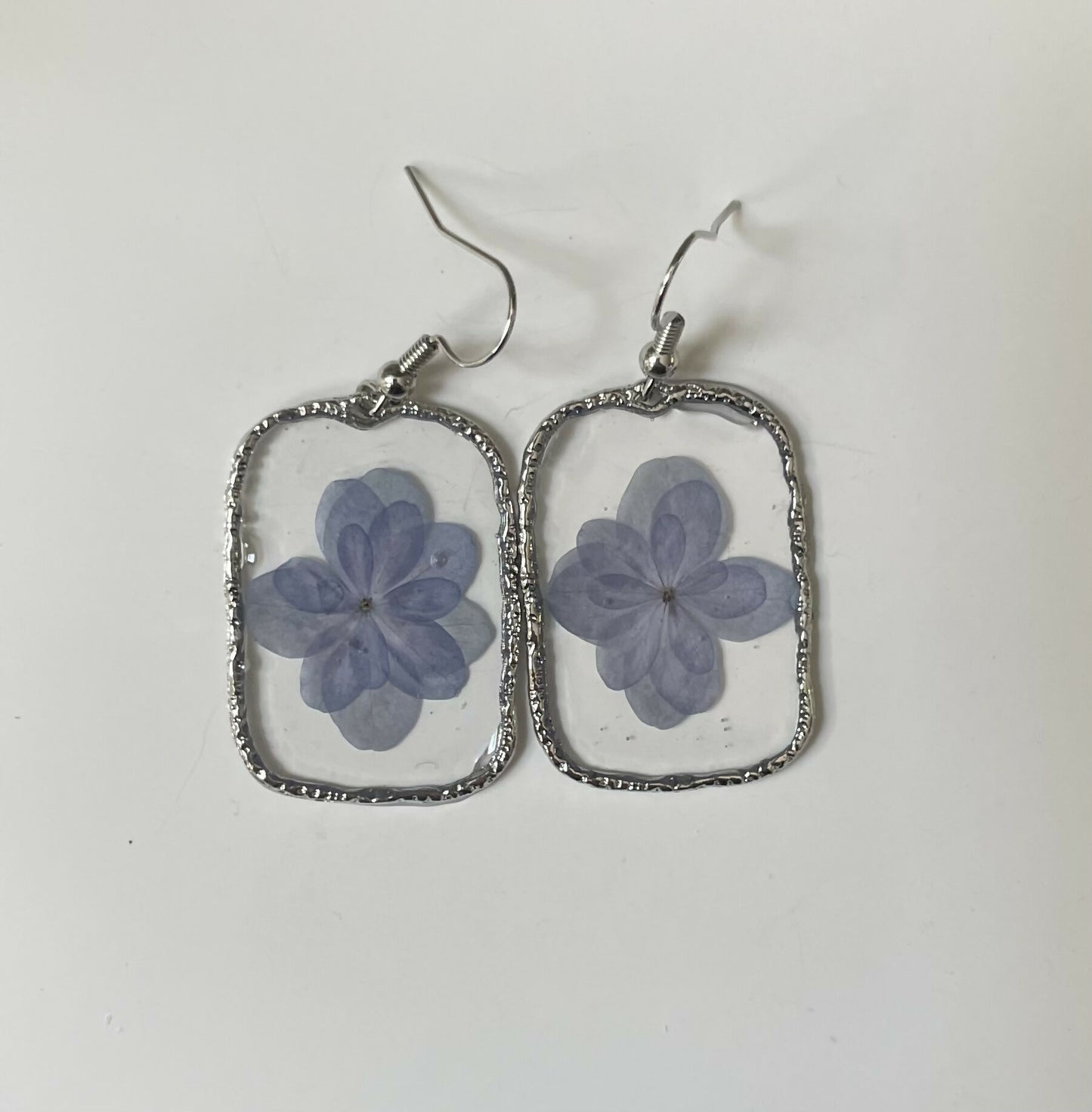 Blue Pressed Flower Rectangular Earrings Large