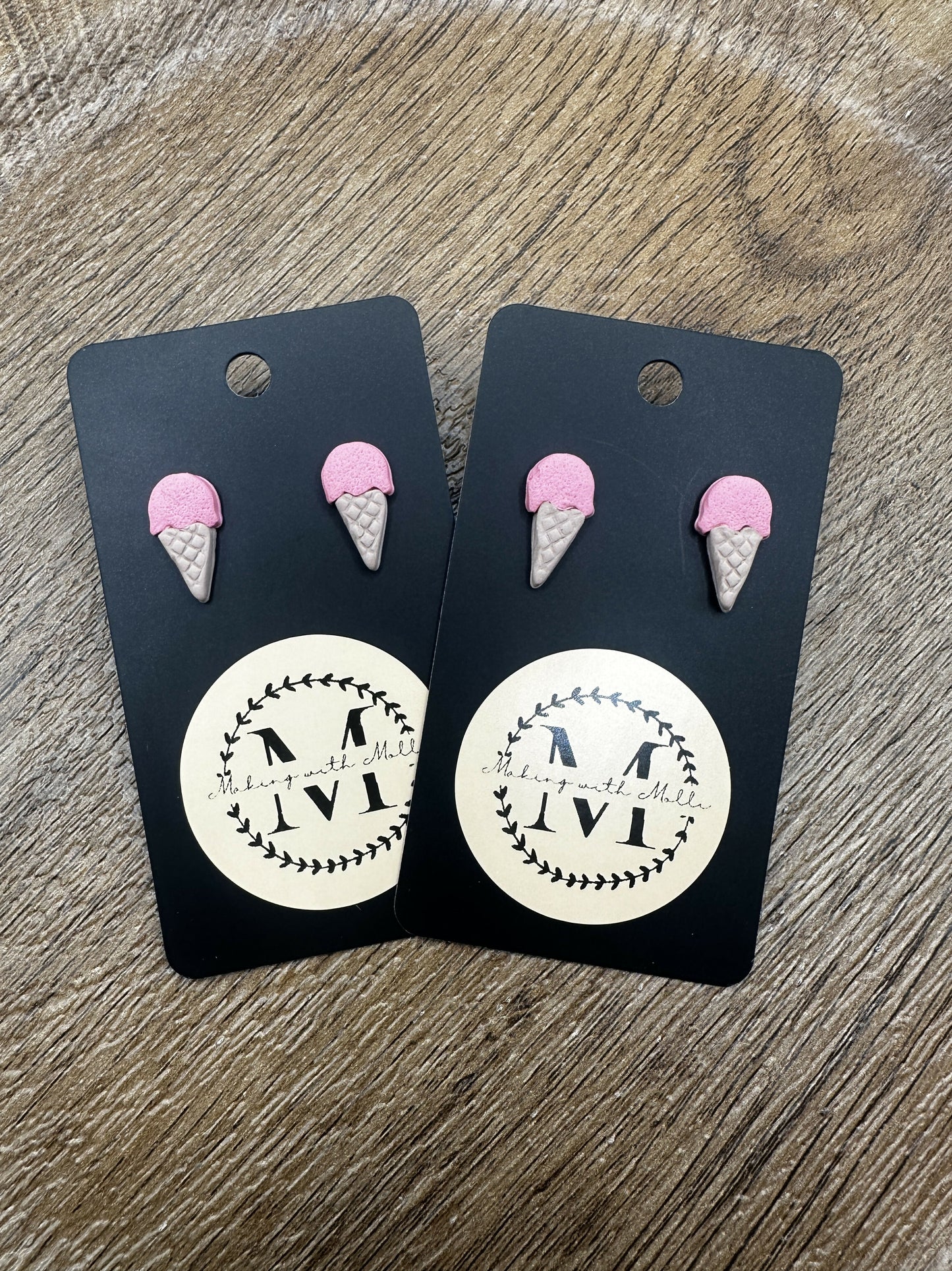 Ice Cream Cone Polymer Clay Earrings