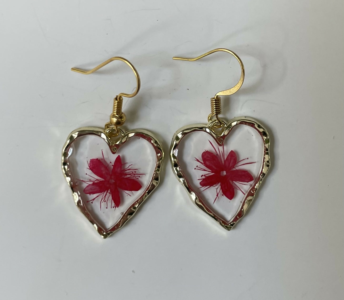 Heart Pressed Flower Gold Earrings