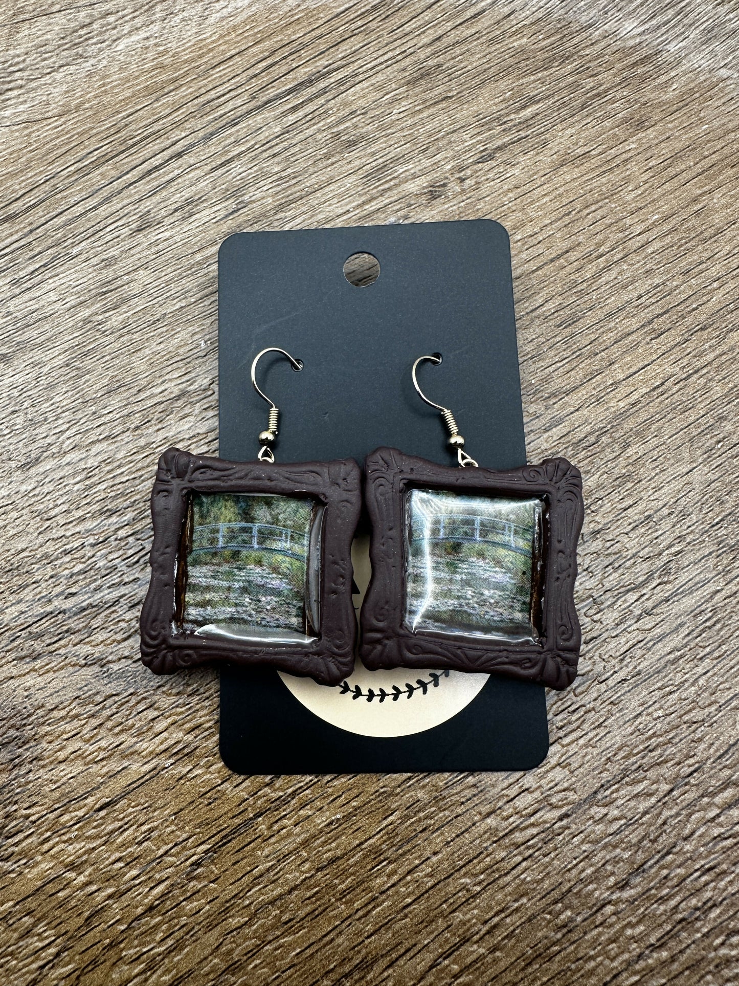 Bridge over a Pong of Water Lilies Polymer Clay Earrings