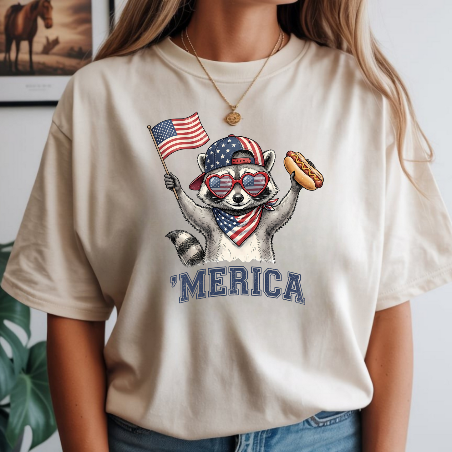 T-Shirt - White - Merica with Flag