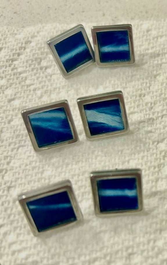 Silver Square Stripe Stud Earrings