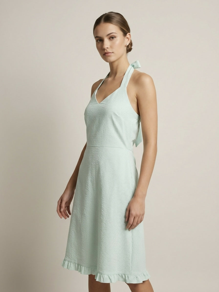 The Serene Stripe Halter Dress