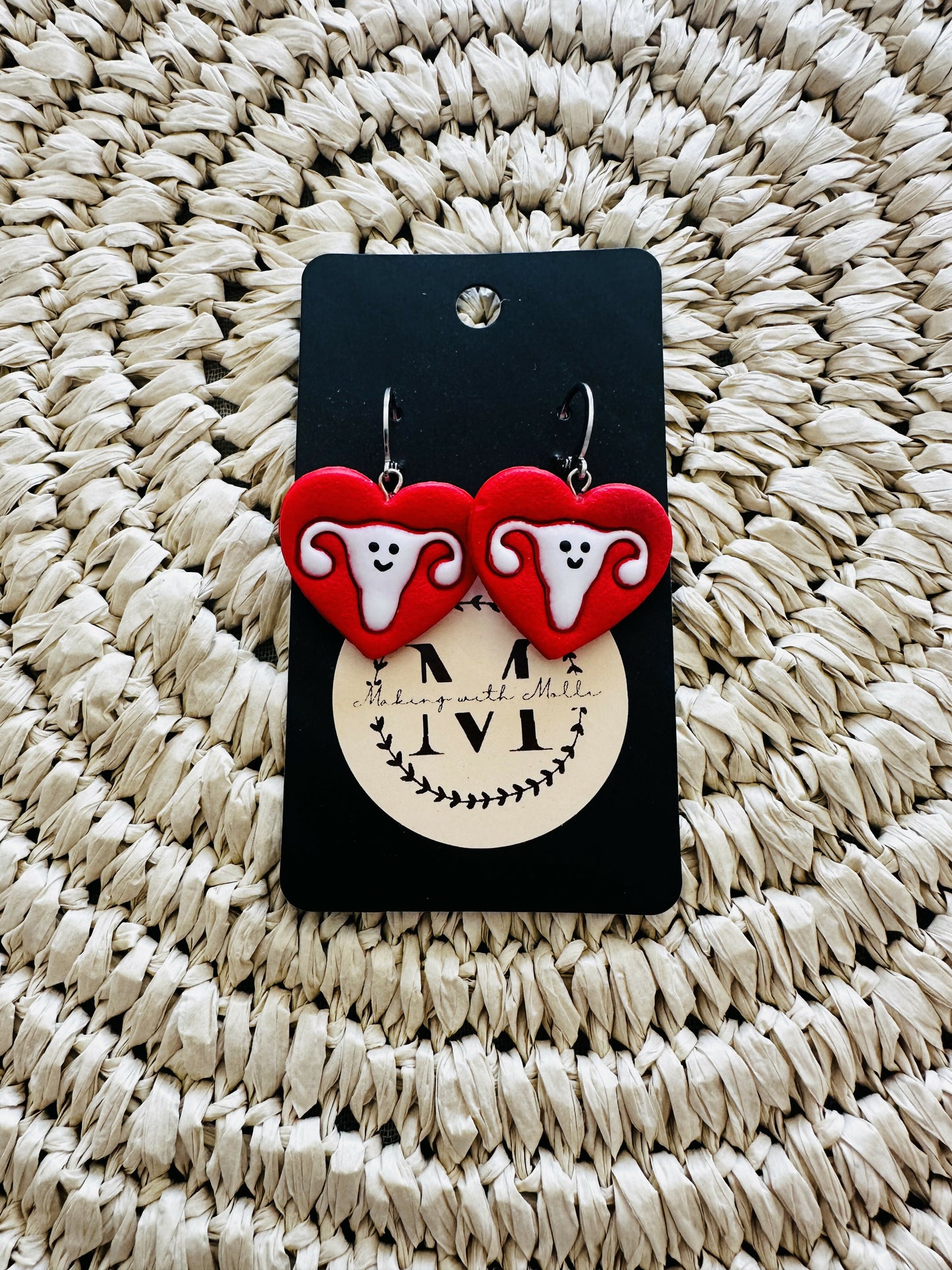 Uterus Heart Polymer Clay Earrings