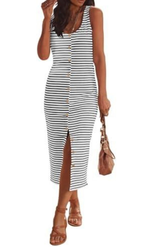Sleeveless Striped T Shirt Tank Midi Dress