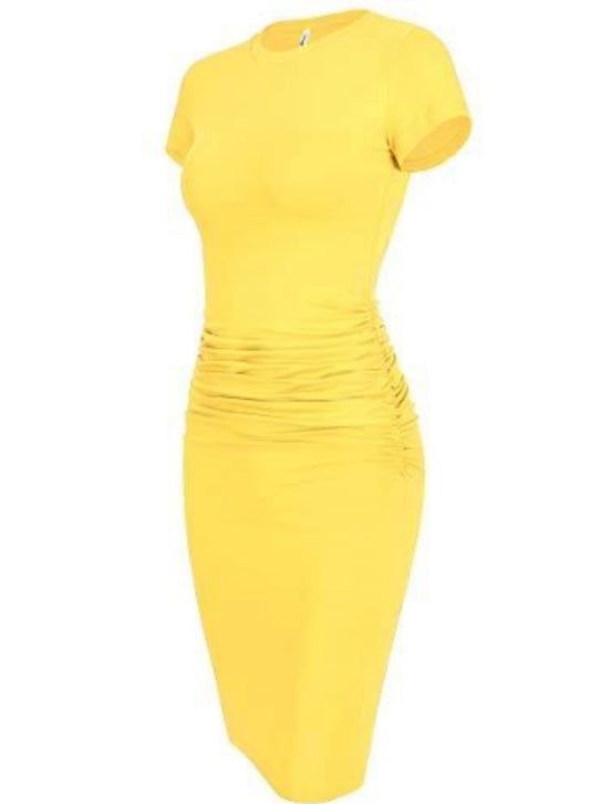 Short Sleeve Ruched Bodycon Sundress